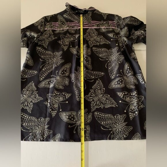 Johnny Was Womens Patsie Button-Up Silk Shirt Size Medium Black White - Picture 9 of 11